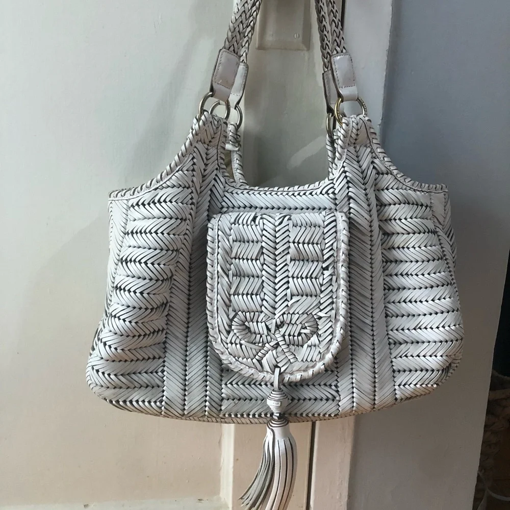 Anya Hindmarch London Woven Leather Neeson Tassel Tote Handbag - Picture 3 of 12